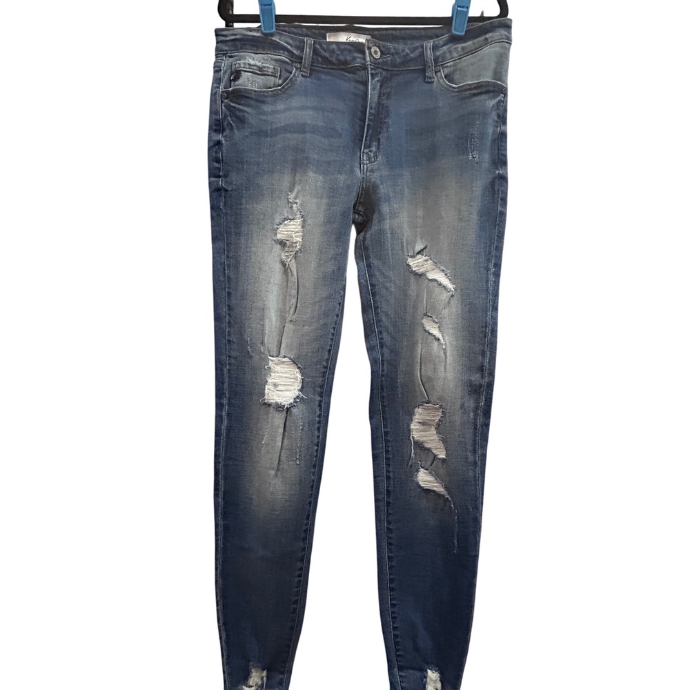 Kancan Jeans‎ Women's Denim Skinny Jeans Distressed Ripped Blue Size 15 31